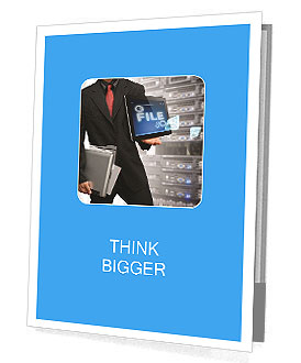 The programmer is holding tablet in hand with the title of the present Presentation Folder