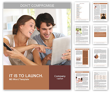 Couple smiling and making a joint selection on the tablet Word Template