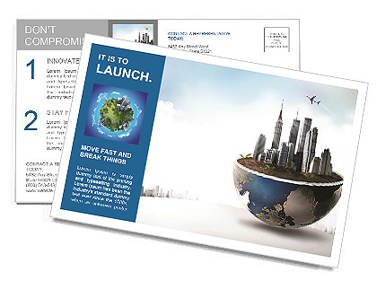 Large buildings are on the section of the planet Postcard Template