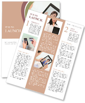 A young boy holding a tablet with the name of the presentation Newsletter Template