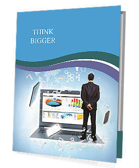 Business man in a suit stands back and looks at technology Presentation Folder