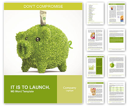 Leaf covered piggy bank - ecology and savings concept Word Template