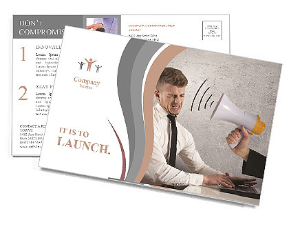 Web advertising and spam concept with businessman and megaphone Postcard Template