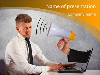 Web advertising and spam concept with businessman and megaphone PowerPoint Template
