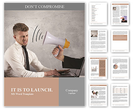 Web advertising and spam concept with businessman and megaphone Word Template