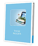 Open suitcase with a tropical island inside. Traveling Presentation Folder