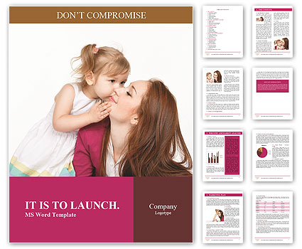 Happy woman and young girl (child) in bed smiling. Mother day concept Word Template