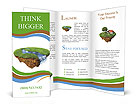 River with falls on the little magic planet. Piece of land in the air. Concept of success and happin Brochure Template