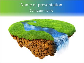 River with falls on the little magic planet. Piece of land in the air. Concept of success and happin PowerPoint Template