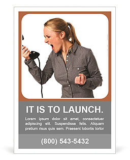 Business woman yelling at phone Ad Template