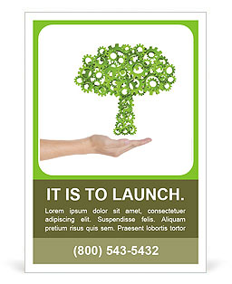 Hand hold green tree of industrial gear, environmental concept Ad Template