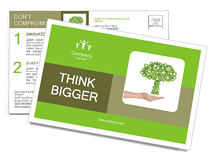 Hand hold green tree of industrial gear, environmental concept Postcard Template