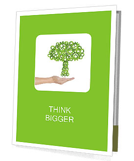 Hand hold green tree of industrial gear, environmental concept Presentation Folder