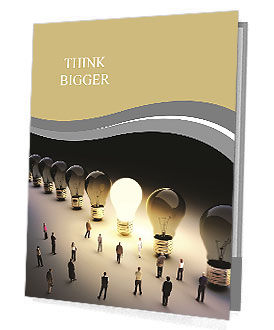 Light bulbs in a row with one being on, large group of people with a few moving to the light.Leading Presentation Folder