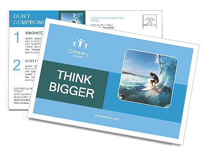 Surfer on Blue Ocean Wave in the Tube Getting Barreled Postcard Template