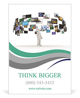 A technology man has images around his head. 3D images Ad Template
