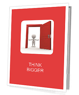3d people - man, person and a open door. Businessman. Welcome Presentation Folder
