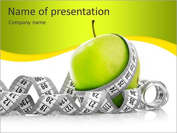 Measuring tape wrapped around a green apple as a symbol of diet. PowerPoint Template