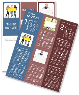 Three people holding a yellow, blank paper Newsletter Template