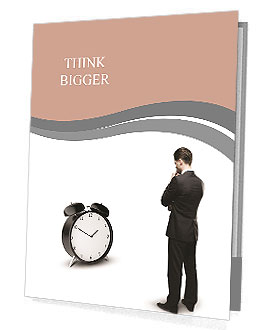 Thoughtful businessman and alarm clock Presentation Folder
