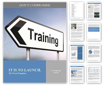Illustration depicting a sign post with directional arrow containing a training concept. Blurred bac Word Template
