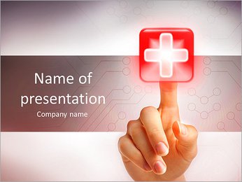 Hand pressing virtual button with first aid sign. PowerPoint Template