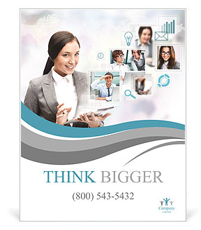 Portrait of businesswoman holding her tablet computer and communicating with her team across the wor Poster Template
