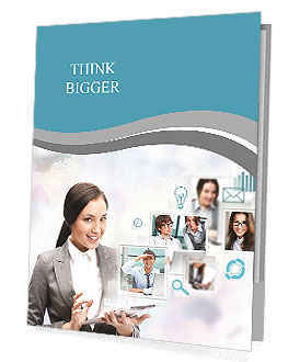 Portrait of businesswoman holding her tablet computer and communicating with her team across the wor Presentation Folder