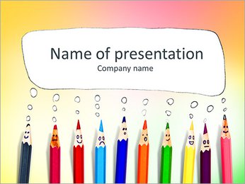 Happy group of pencil faces as social network with speech bubbles PowerPoint Template