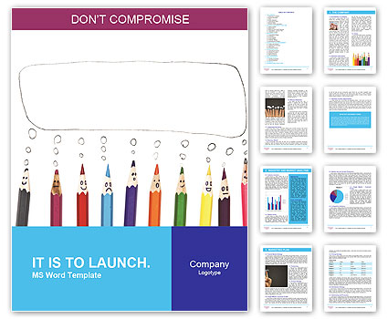 Happy group of pencil faces as social network with speech bubbles Word Template