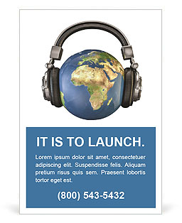 World music 3D render of planet Earth with headphones Ad Template