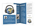 World music 3D render of planet Earth with headphones Brochure Template