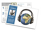 World music 3D render of planet Earth with headphones Postcard Template