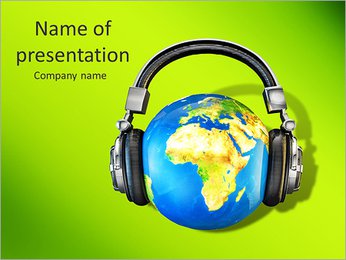 World music 3D render of planet Earth with headphones PowerPoint Template