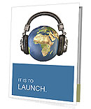 World music 3D render of planet Earth with headphones Presentation Folder