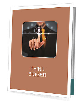 Businessman pressing business type of modern buttons with virtual background Presentation Folder