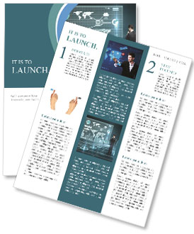 Businessman looking world map on interface screen Newsletter Template