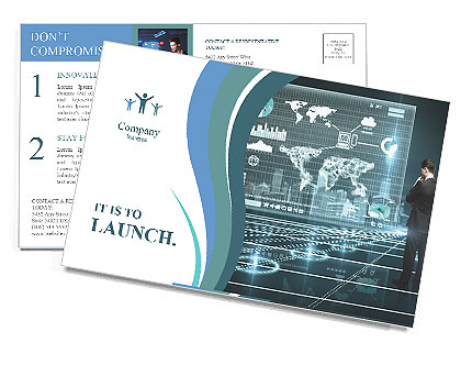 Businessman looking world map on interface screen Postcard Template