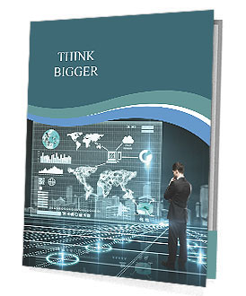 Businessman looking world map on interface screen Presentation Folder