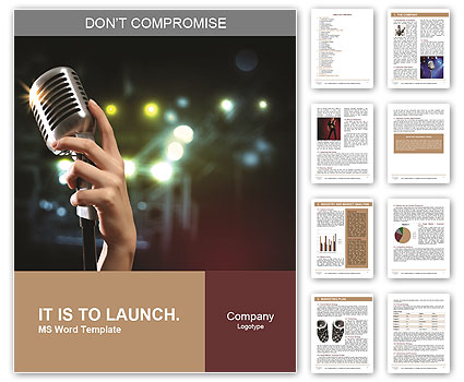 Female hand holding a single retro microphone against colourful background Word Template