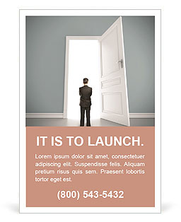 Businessman in blue room with doors open Ad Template