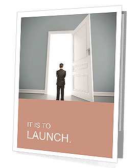 Businessman in blue room with doors open Presentation Folder