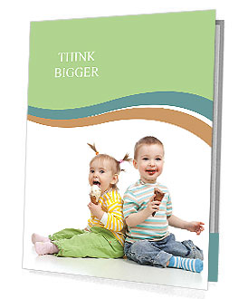 Happy children little girl and boy with ice cream in studio isolated Presentation Folder