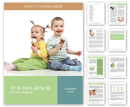 Happy children little girl and boy with ice cream in studio isolated Word Template