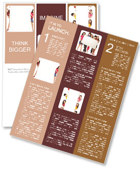 Two beautiful girls showing blank white poster for advertising to be inserted, standing isolated on Newsletter Template