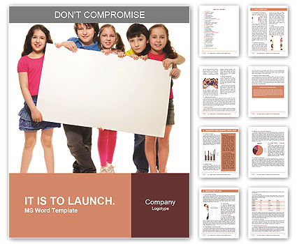 Group of school aged teen boys and girls, showing blank placard board to write it on your own text i Word Template