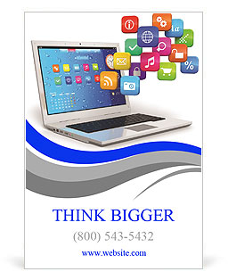 Computer mobility, internet communication and cloud computing concept: white laptop with cloud of co Ad Template