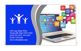 Computer mobility, internet communication and cloud computing concept: white laptop with cloud of co Business Card Template