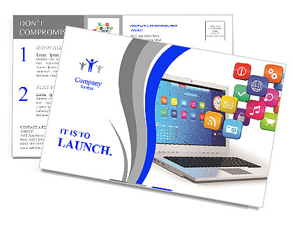 Computer mobility, internet communication and cloud computing concept: white laptop with cloud of co Postcard Template