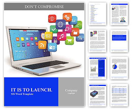 Computer mobility, internet communication and cloud computing concept: white laptop with cloud of co Word Template